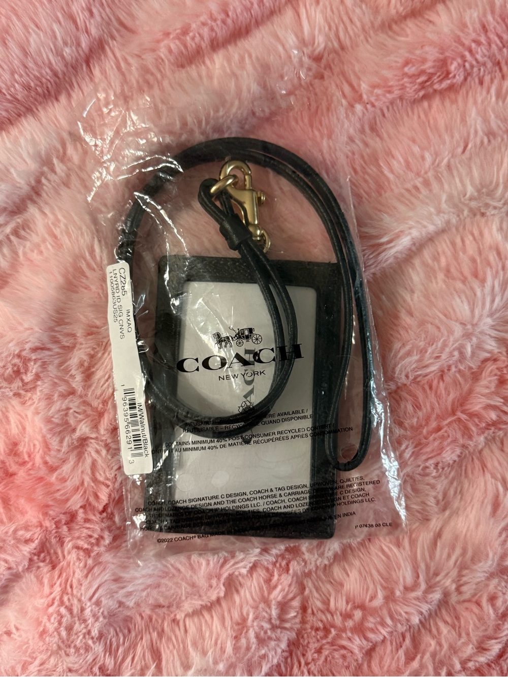 Coach Brown & Black Signature Lanyard Card Holder with Gold Hardware - Picture 3 of 4